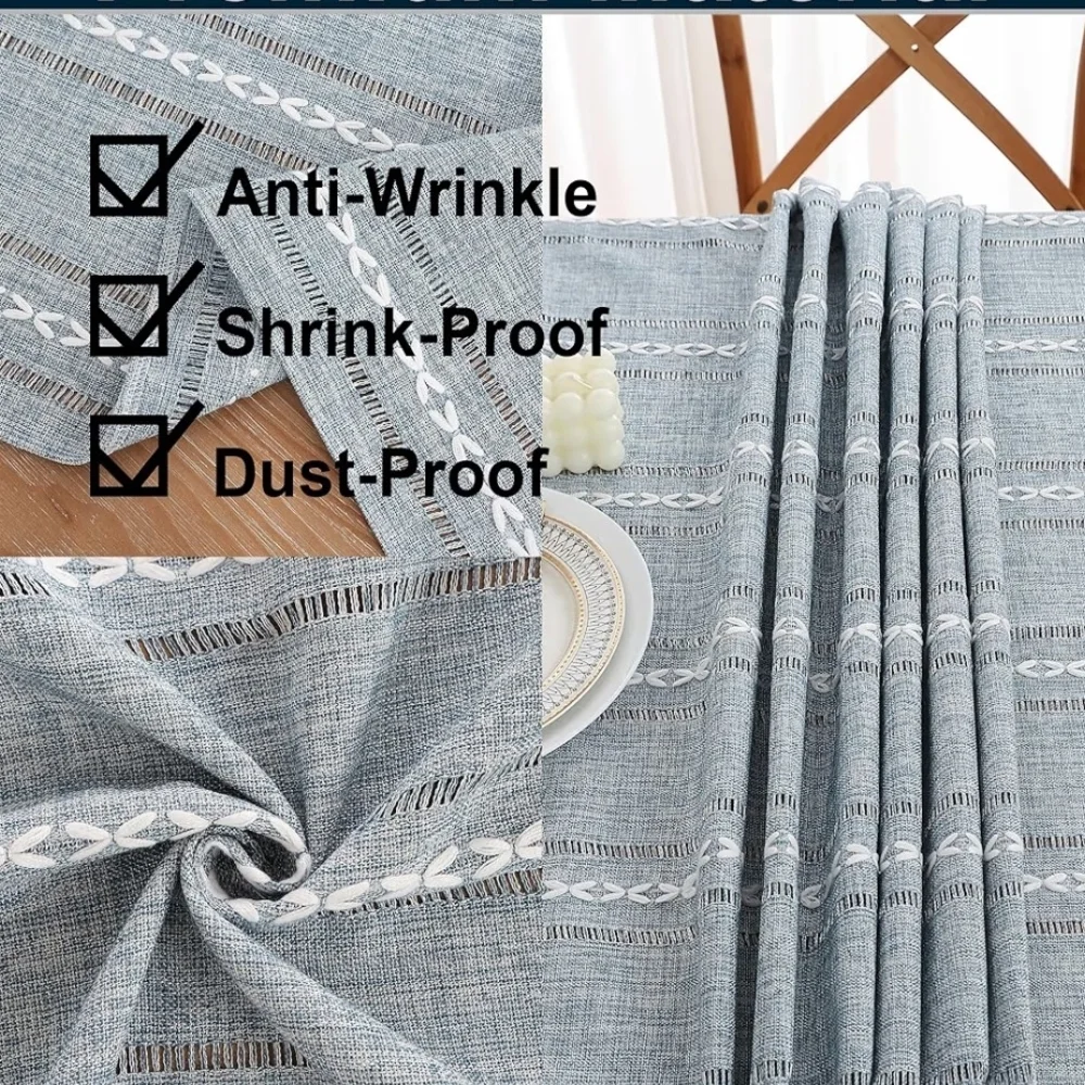 Boho Striped Linen Chic Blue Ovak Tablecloth for Dining Table Size 53x70